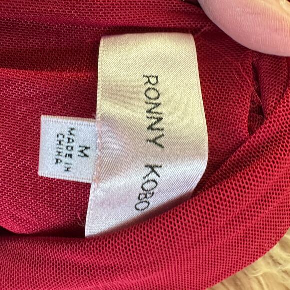 Ronny Kobo Red Ruched Maxi Dress MEDIUM Cutout Slinky Jersey Gown Designer $468 - Picture 12 of 13